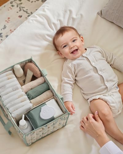 Blissful Diary Leaf Diaper Caddy Organizer, Storage Basket, Sage Leaf - color: Sage Leaf