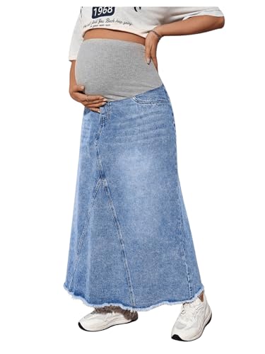 MakeMeChic Maternity High Waist Denim Maxi Jean Skirt - size: XX-Large
