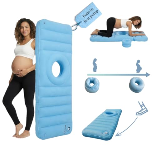 EasyR - Inflatable Pregnancy Belly Mattress - Pillow with Hole for Belly - Pregnancy Pool Float for Stomach Sleepers with Built-in Foot Pump - Adjustable Support Cushion for Body Massage