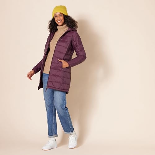 Amazon Essentials womens Lightweight Water-Resistant Packable Hooded Puffer Coat (Available in Plus Size) - color: Burgundy, size: Small
