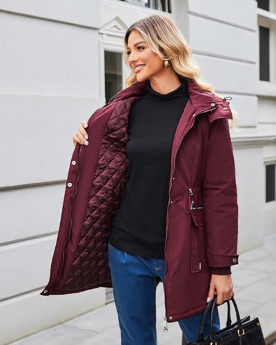 Maacie Maternity 3 in 1 Winter Coat Thicken Quilted Outwear with Pockets - color: Wine Red, size: X-Large