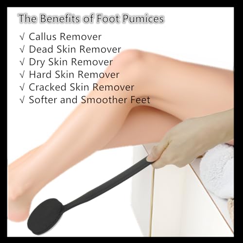 Double Sided Pumice Stone for Feet with Long Handle 13.7", Hard Skin Callus Remover, Foot Scrubber and Exfoliator Pedicure Tool with Sand Paper for Softer & Smoother Feet, Clear Black - color: Clear Black