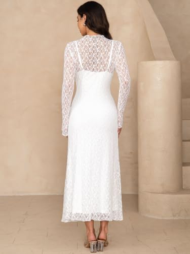 Maternity Dress Set Bodycon Lace Overlay & Inner Slip - color: White, size: Large