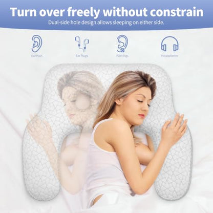 Dual-Hole Ear Piercing Pillow, 2 x 4 Cavities, Air-Layer Mesh - color: White 3d Air Mesh Fabric, size: 27.5" x 26"