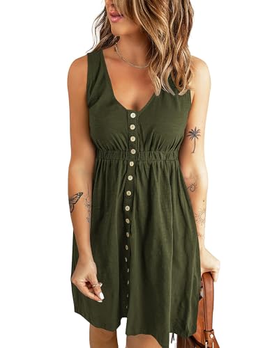 BTFBM Womens Summer Dresses 2026 Beach Vacation - color: Buttons Army Green, size: Medium