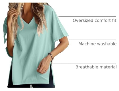 Huukeay 3 Pack Oversized Shirts for Women V Neck - color: Black, Gray Green, Brick Red, size: Medium