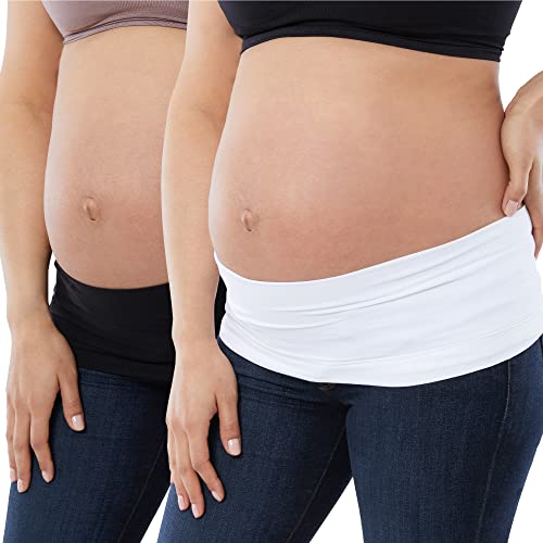 Ingrid & Isabel Basics Bellaband, Maternity Belly Band, Pants & Jeans Extender for Pregnancy & Postpartum - color: White/Black, size: Small-Medium, style: Casual