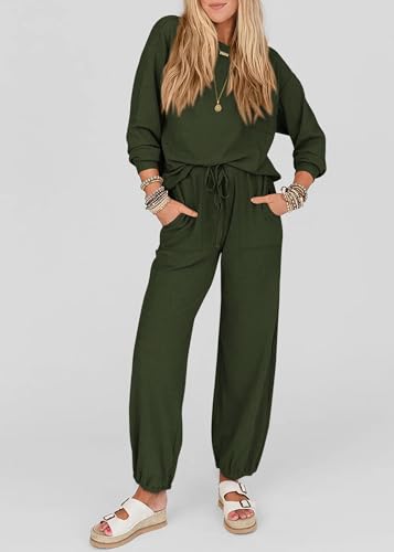 KIRUNDO Lounge Sets for Women 2026 Fall Comfy Postpartum Going Home Outfits - color: Army Green, size: Large