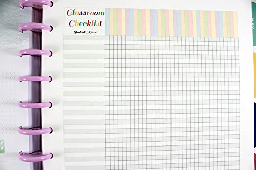 Classroom Checklist Refills for 11-Disc Letter Size Planners, FeroniArt Teacher Planner Inserts Compatible with Happy Planner ARC and TUL