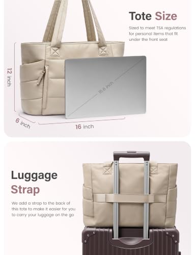 Uselike Tote Bag for Women with Zipper, Quilted Puffer Tote Bag with Compartments, Lightweight Puffy Work Bags for Women - color: Desert