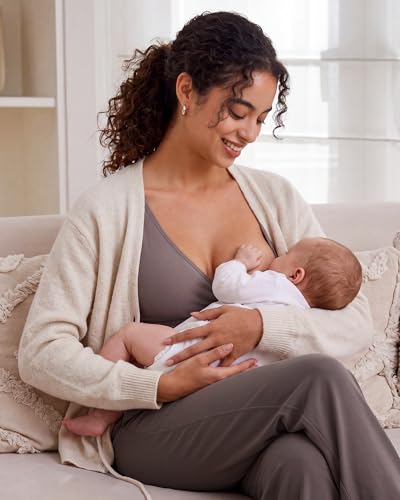 G4Free BareFeel Maternity Bra Wireless Nursing for Breastfeeding V Neck - color: Taupe, size: Medium