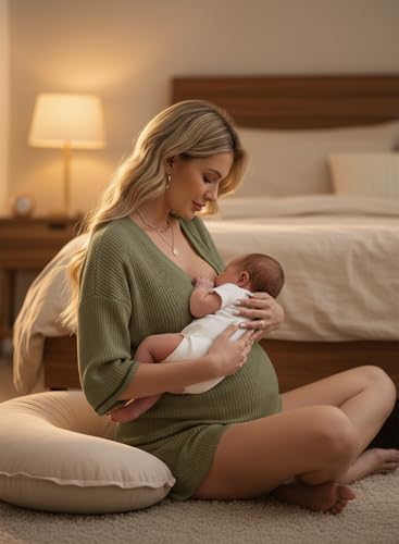 BLENCOT Maternity Pajamas Nursing Set Shorts Pregnancy Pj Sets - color: Four Leaf Clover, size: Medium