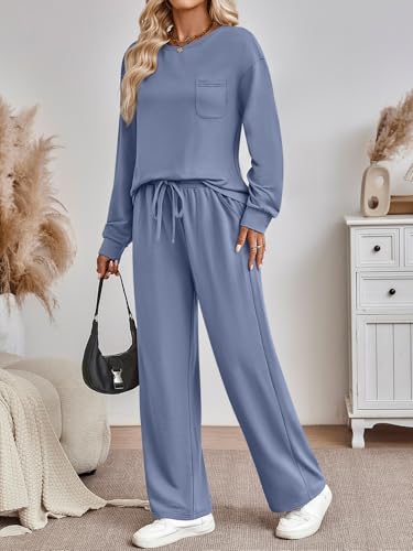 AUTOMET Womens Sweatsuits 2 Piece Lounge Matching Sweat Sets Fall Outfits - color: Blue, size: X-Large