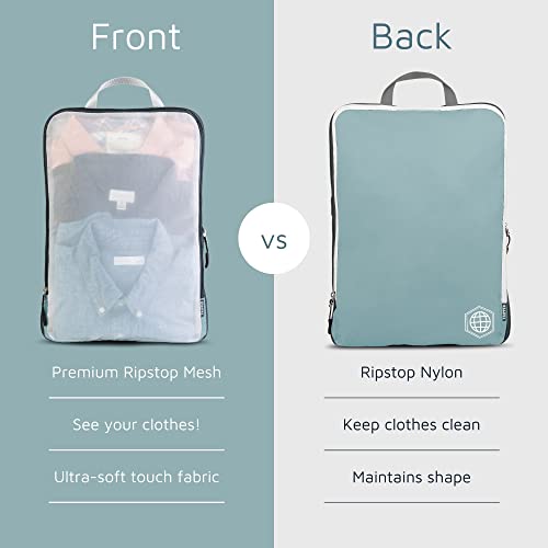 TRIPPED Travel Gear Large Compression Packing Cubes with Mesh 6-Piece Set - color: Dusty Teal