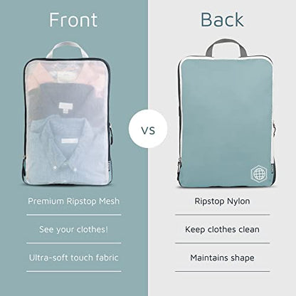 TRIPPED Travel Gear Large Compression Packing Cubes with Mesh 6-Piece Set - color: Dusty Teal