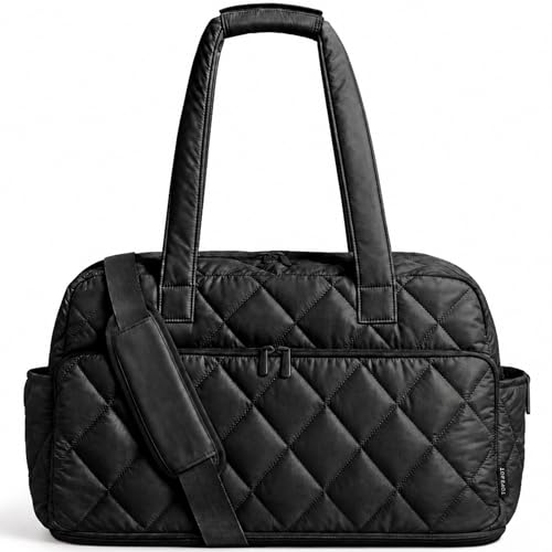 TOPEAST Duffel Bag for Women Travel, Expandable Quilted Weekender Overnight Duffle Bag with Adjustable Strap, Lightweight 33L Personal Item Bag Hospital Bags for Labor and Delivery, Black - color: Black