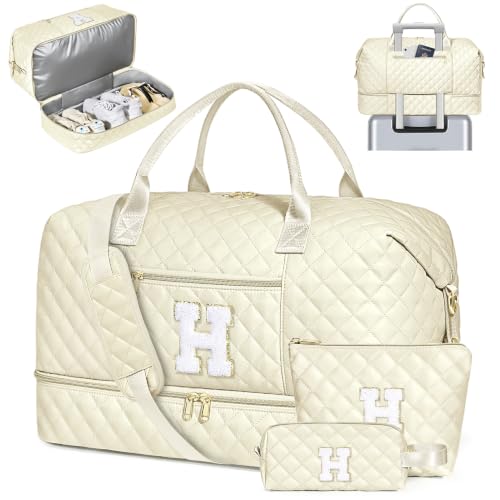 Personalized Travel Duffle Weekender Bag Graduation Birthday Gift for Her - color: Beige, style: H