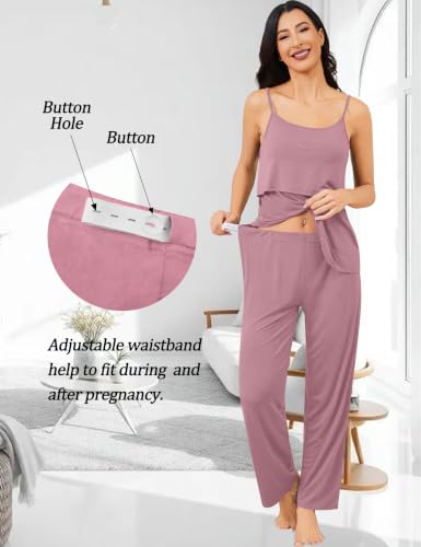 SWOMOG Maternity Nursing Robe Set 3 PCS Postpartum Pajamas Breastfeeding Pregnancy Robe & Camisole & Pants - color: Taro Purple, size: Medium