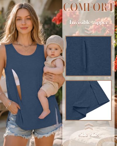 Huukeay 3 Pack Women's Oversized Nursing Tank Tops - color: Gray Blue, Light Pink, Light Green, size: Small