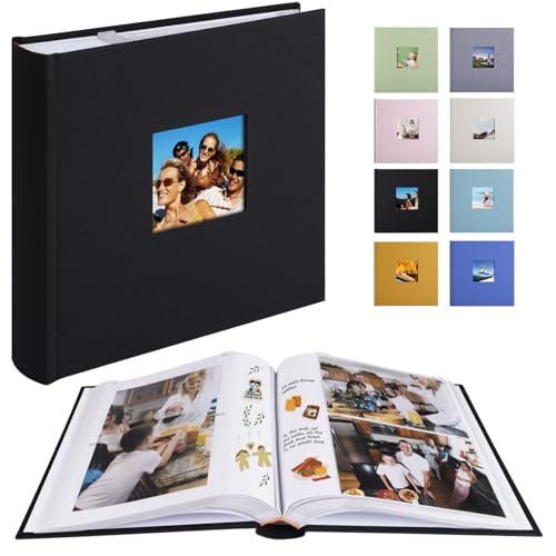 1DOT2 Photo Album with Writing Space, 100 Pages, Linen Cover, Black - color: Black