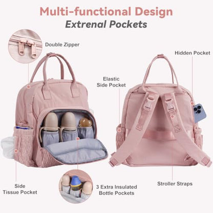 Waterproof Diaper Bag Backpack, Bag with Portable Diaper Pad, Pink - color: Pink