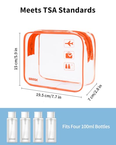 WANDF TSA Approved Toiletry Bag, 2 Pack Clear Makeup Bag - color: Orange, size: Pack of 2