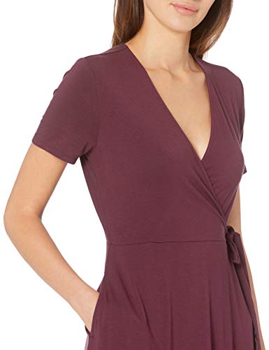 Amazon Essentials Women's Short Sleeve V Neck Faux-Wrap Dress, Fitted - color: Burgundy, size: Medium