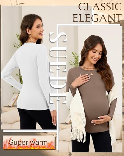 3 Pack Women's Thermal Maternity Shirts - color: Coffee, White, Black, size: X-Large