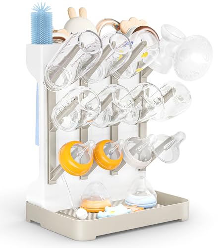GoMaihe Baby Bottle Drying Rack: Space Saving Vertical Bottle Dryer Holder - color: Beige, size: Standard