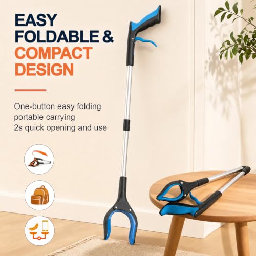 20 Pack 32" Trash Grabber Reacher Tools, Upgraded Strong Foldable Commercial Grabber Pickup Tool, Heavy Duty Cleaning up Gripper, 4" Wide Claw | 360° Rotation | Magnet, for Senior Home Outdoor - color: 32"blue-20pack