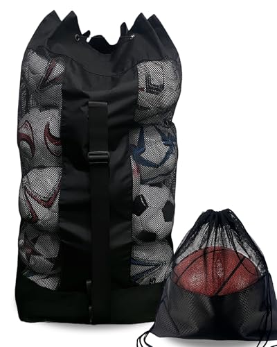 Soccer Ball Bag for Coaches,Heavy Duty Mesh Ball Bag Drawstring Bag - color: Black, size: Large