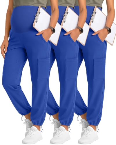 Locoowai 3 Pack Women's Maternity Jogger Scrub Pants with Pocket - color: Sapphire Blue, Sapphire Blue, Sapphire Blue, size: Medium