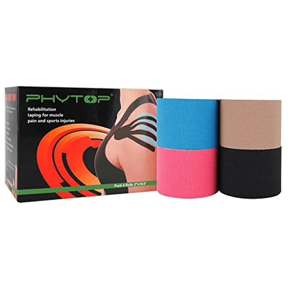 Elastic Kinesiology Tape 4 Rolls Uncut Multipack (Beige/Blue/Pink/Black)
