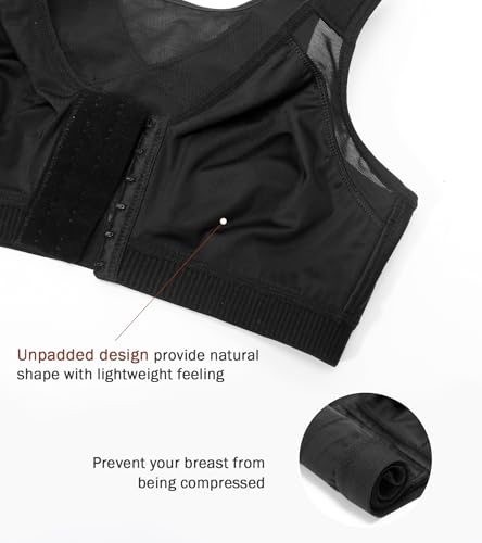 DotVol Women's Front Closure Non Padded Wirefree Back Support Everyday Bra - color: Seamless Black, size: 36B