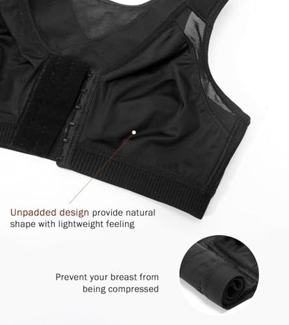 DotVol Women's Front Closure Non Padded Wirefree Back Support Everyday Bra - color: Seamless Black, size: 40B