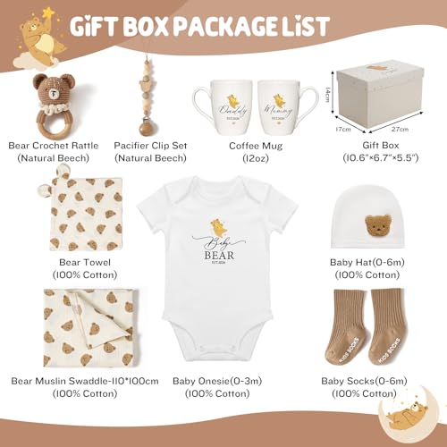 AW BRIDAL 11Pcs Gender Reveal Gifts, Baby Shower Gift Baskets for Boy Girl - color: Khaki
