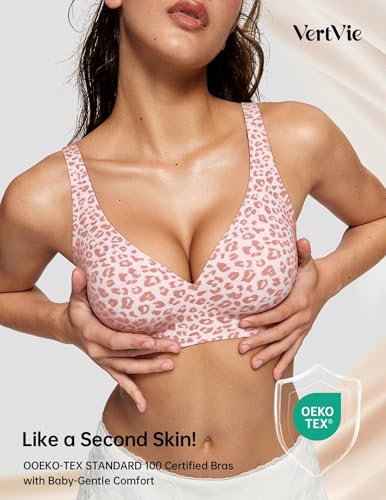 Vertvie Wireless Jelly Bras Push Up Plunge Seamless Supportive - color: Leopard Pink, size: X-Large