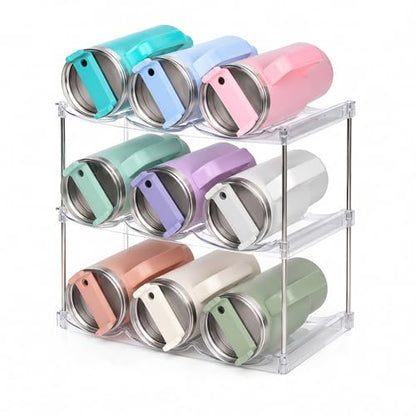 Stackable Water Bottle Organizer for Stanley 40 oz Tumbler, Large Compartment Water Bottle Holder for Cabinet, Clear Tumbler Organizer for Kitchen Countertop Pantry, 3 Pack