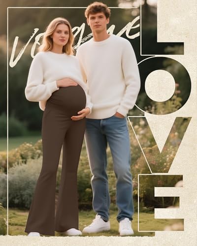 3 Pack Women's Maternity Pants Comfy Flare Trousers - color: Black, Brown, Khaki, size: X-Large