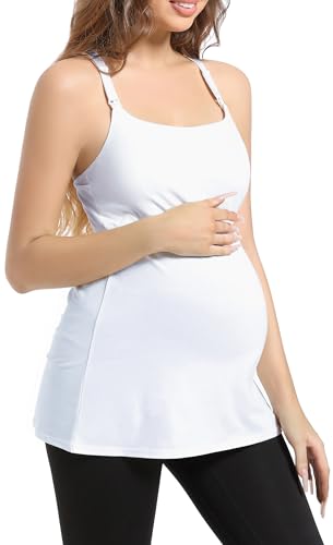 SUIEK Cotton Maternity Nursing Tank Tops with Shelf Bra Breastfeeding Camis - color: Dark Grey+black White Stripe+white 3pack, size: Large