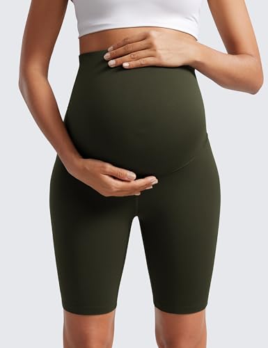 CRZ YOGA Maternity Biker Shorts 8" - color: Olive Green, size: Small