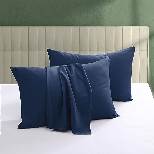 100% Egyptian Cotton Pillow Protectors Set of 4 Standard Size - color: Navy Blue, size: Standard 4Pack