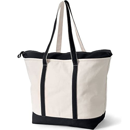 Lands' End Zip Canvas Tote - color: Natural/Black, size: Small Regular Handle