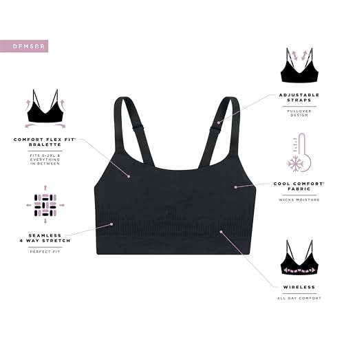 Bali Women's Modern Seamless Bralette, Pullover Wireless Bralette with Adjustable Straps - color: Black, size: Medium