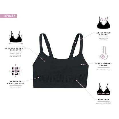 Bali Women's Modern Seamless Bralette, Pullover Wireless Bralette with Adjustable Straps - color: Black, size: Medium