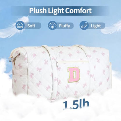 Personalized Quilted Duffle Bag for Travel Gym Weekender Hospital Carry On - color: Pink Bow, size: D