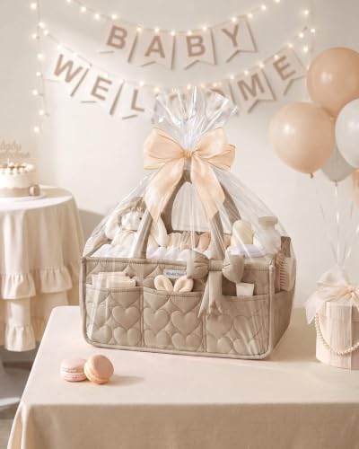 Blissful Diary Baby Diaper Caddy Organizer, Heart-Quilted, Brown - color: Heart Brown