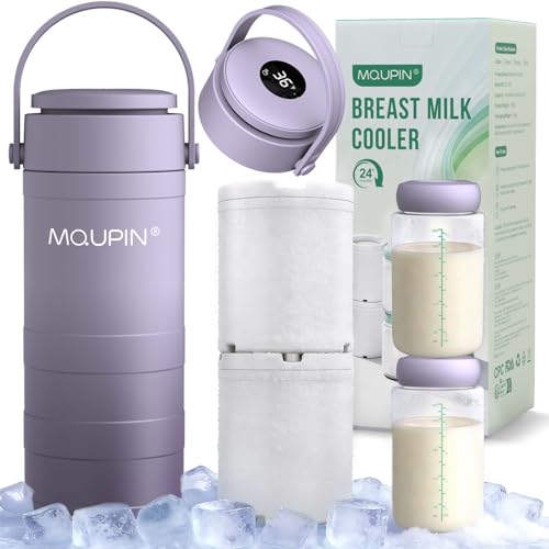 MQUPIN Breast Milk Cooler 20oz with Temperature Display 24Hours 360° Total Cooling Milk Bottle Storage Cooler Breast Milk Cooling Cup for Travel Outdoor (Purple) - color: Purple