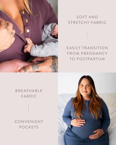 Kindred Bravely Riley Maternity & Nursing Nightgown, Ribbed Postpartum Pajamas - color: Black, size: Small