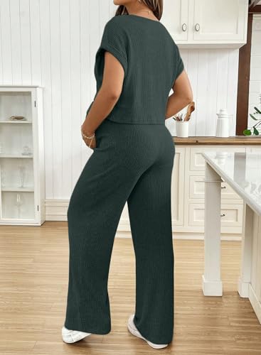 BLENCOT Maternity Sets Summer Ribbed Knit Pajamas Outfits - color: Dark Green, size: Medium